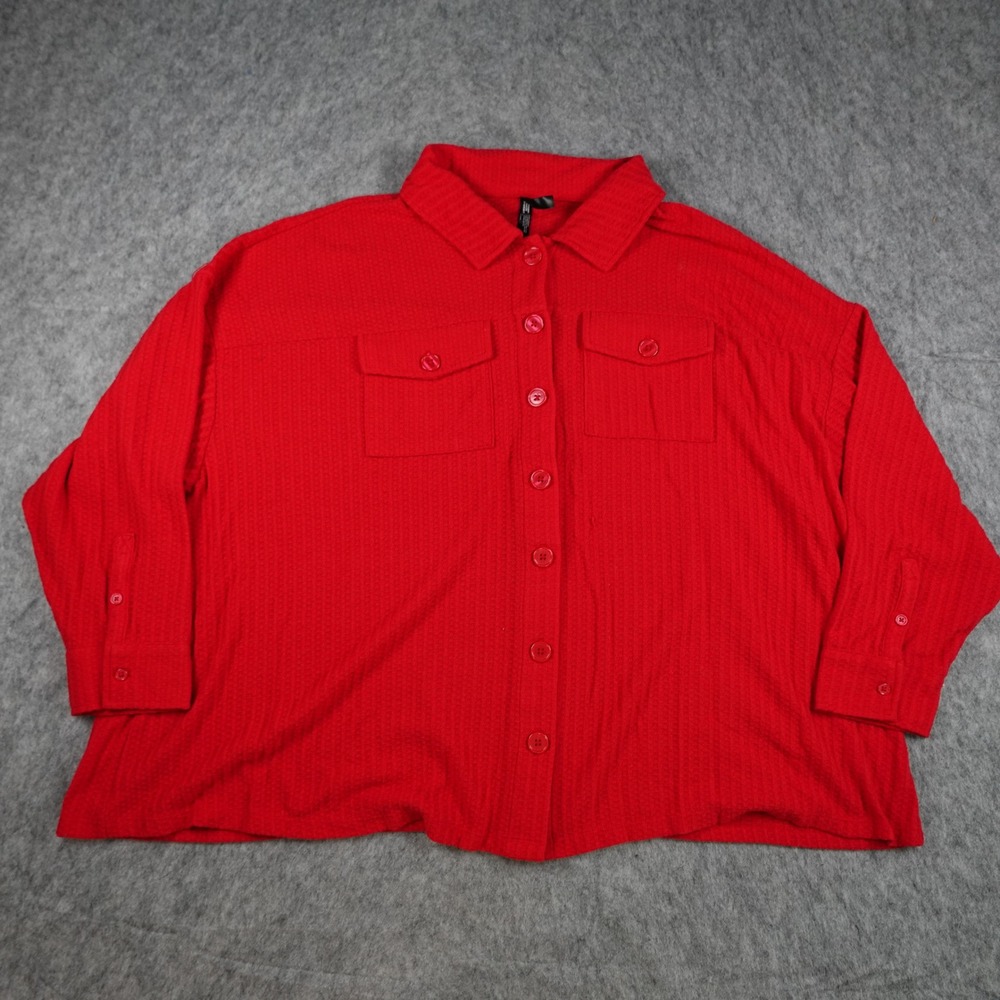 Torrid Top Women 2X Red Sleep Pajama Waffle Knit Button Up Long Sleeve